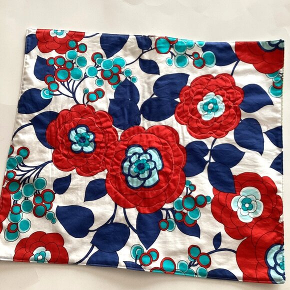 Handmade Cotton Rectangle Dinner Placemats Quilted Set of 4 Floral Blue Red - Picture 4 of 5